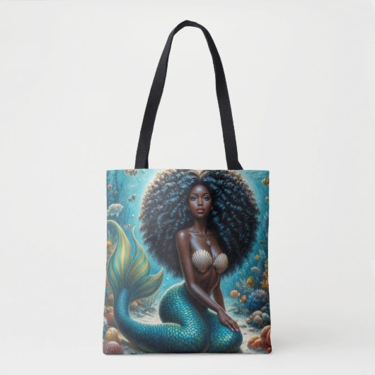Black Mermaid Underwater Art トートバッグ (正面)