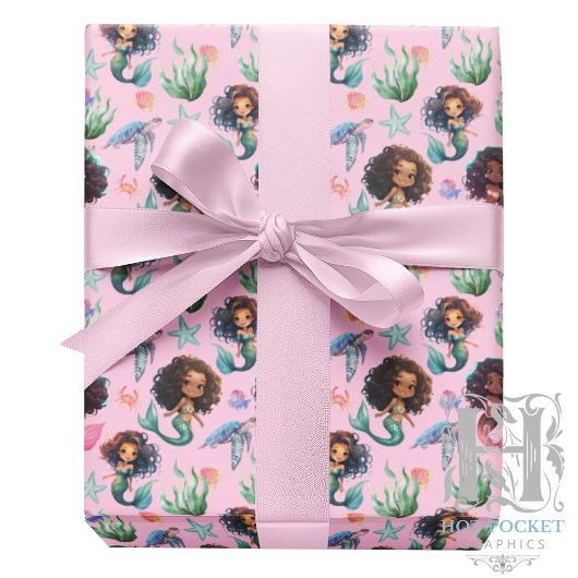 Black Mermaid Wrapping Paper in Pink ラッピングペーパー