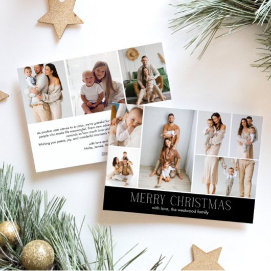 BLACK Merry Christmas CHIC 9 Collage Multi-Photo  シーズンカード