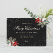 Black Merry Christmas Happy New Year Photo シーズンカード (スタンド正面)
