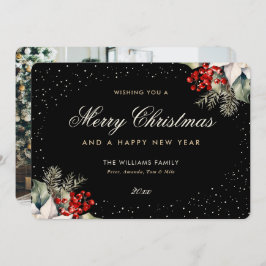 Black Merry Christmas Happy New Year Photo シーズンカード