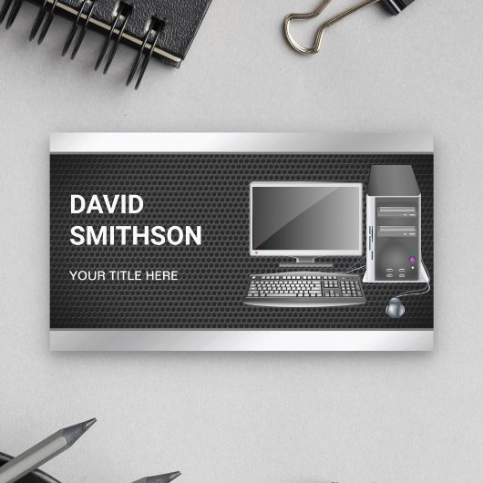 Black Mesh Desktop pcコンピュータ修理技術者 名刺