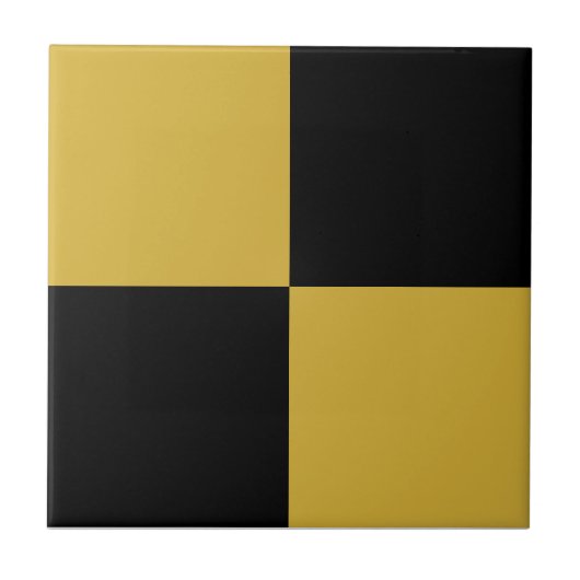 Black & Metallic Gold Square Box Stylish Pattern タイル (正面)
