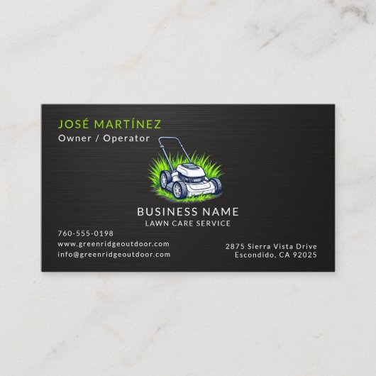 Black Metallic Green Lawn Care Service 名刺 (正面)