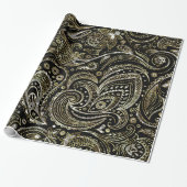 Black & Metallic Silver & Gold Floral Paisley ラッピングペーパー (アンロールド)