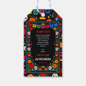 Black Mexican Fiesta Floral Gold Tiara Quinceañera ギフトタグ (正面)