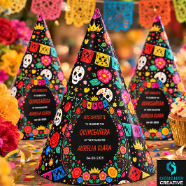 Black Mexican Fiesta Floral Gold Tiara Quinceañera パーティーハット