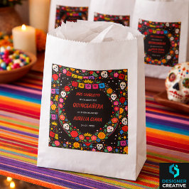 Black Mexican Fiesta Floral Gold Tiara Quinceañera フェイバーバッグ