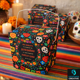 Black Mexican Fiesta Floral Gold Tiara Quinceañera フェイバーボックス