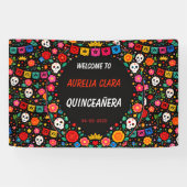 Black Mexican Fiesta Floral Gold Tiara Quinceañera 横断幕 (横)