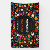 Black Mexican Fiesta Floral Gold Tiara Quinceañera 横断幕 (縦)