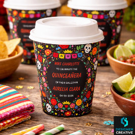 Black Mexican Fiesta Floral Gold Tiara Quinceañera 紙コップ