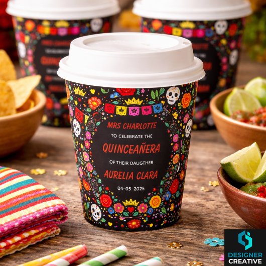 Black Mexican Fiesta Floral Gold Tiara Quinceañera 紙コップ