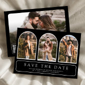 Black Minimal Arch Photo Collage QR Code Wedding セーブザデート