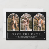 Black Minimal Arch Photo Collage QR Code Wedding セーブザデート (正面)