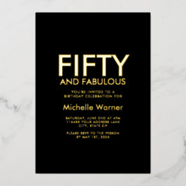 Black Minimal Fifty and Fabulous 50th Birthday 箔招待状