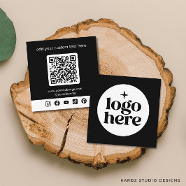 Black Minimal Logo QR Code Social Media Square スクエア名刺