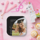 Black Minimal Minimalist Photo Arch Graduation ペーパープレート (パーティー)