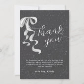 Black Minimal Silver Bow Winter Snow Baby Shower サンキューカード (正面)