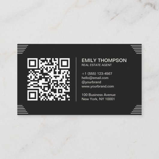 Black Minimalist Art Deco QR Code Layout 名刺 (裏面)
