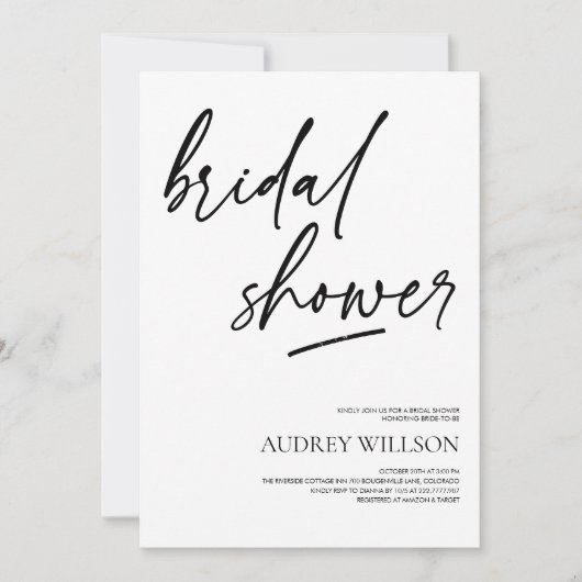 Black Minimalist Bridal Shower Invitation 招待状 (正面)