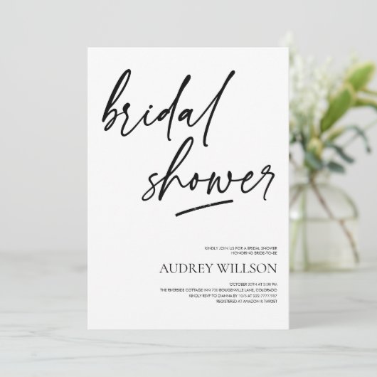 Black Minimalist Bridal Shower Invitation 招待状 (スタンド正面)