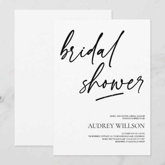 Black Minimalist Bridal Shower Invitation 招待状 (正面/裏面)