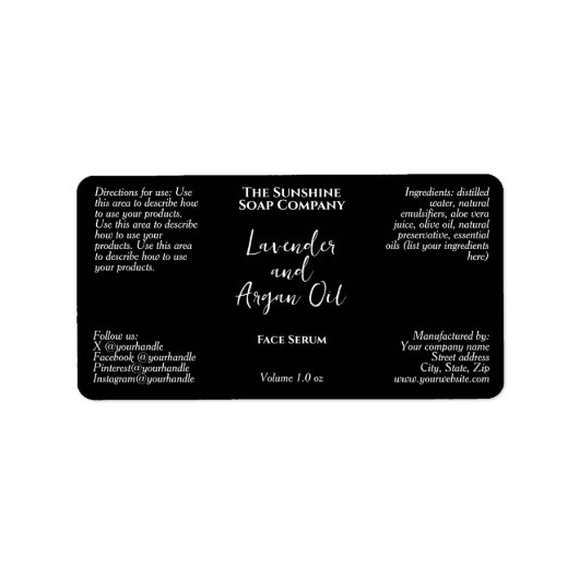 Black Minimalist Cosmetics Dropper Bottle  ラベル (正面)