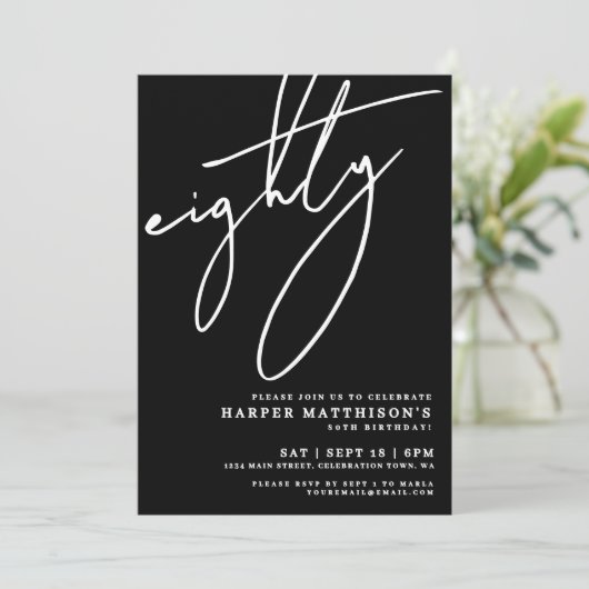 Black Minimalist Eighty 80th Birthday Party 招待状 (スタンド正面)