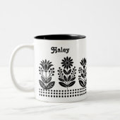Black Minimalist Folk Art Floral Custom Name ツートーンマグカップ (左)
