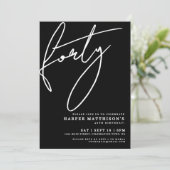 Black Minimalist Forty 40th Birthday Party 招待状 (スタンド正面)