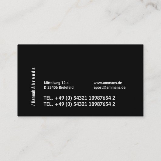 Black minimalist German Boxer Silhouette  名刺 (裏面)