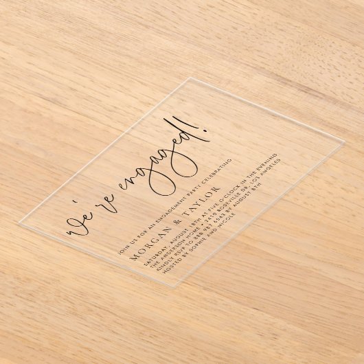 Black Minimalist Handwriting Engagement Party アクリル招待状 (レイダウン)