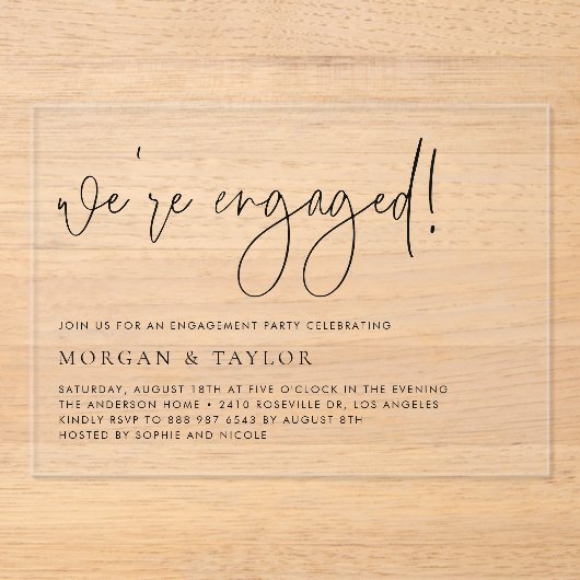 Black Minimalist Handwriting Engagement Party アクリル招待状 (正面)