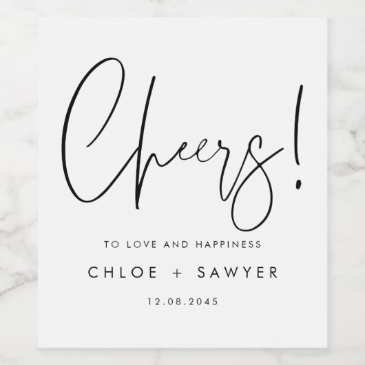 Black Minimalist Handwritten Cheers Wedding ワインラベル (シングルラベル)