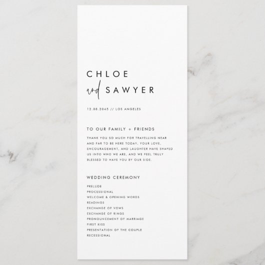 Black Minimalist Handwritten Script Modern Wedding プログラム (正面)