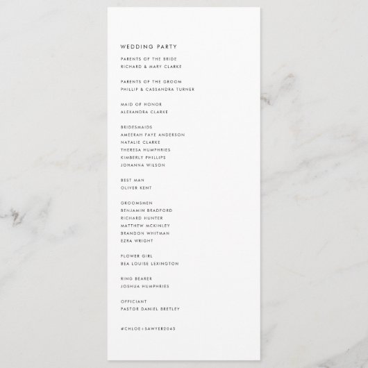 Black Minimalist Handwritten Script Modern Wedding プログラム (裏面)