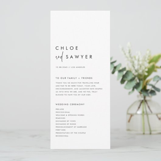 Black Minimalist Handwritten Script Modern Wedding プログラム (スタンド正面)