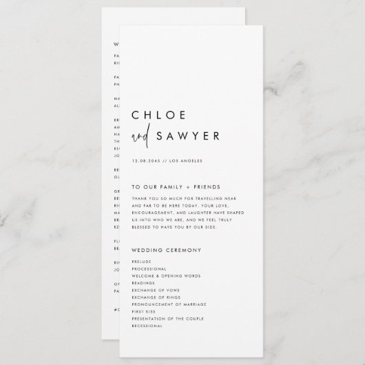 Black Minimalist Handwritten Script Modern Wedding プログラム (正面/裏面)