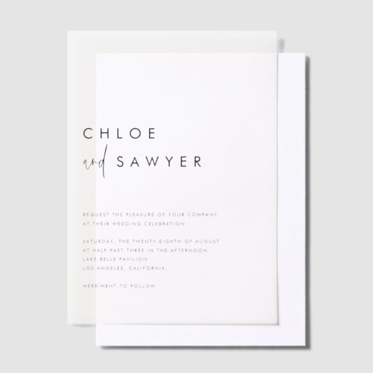 Black Minimalist Handwritten Script Modern Wedding ベラム紙招待状 (オフセット)