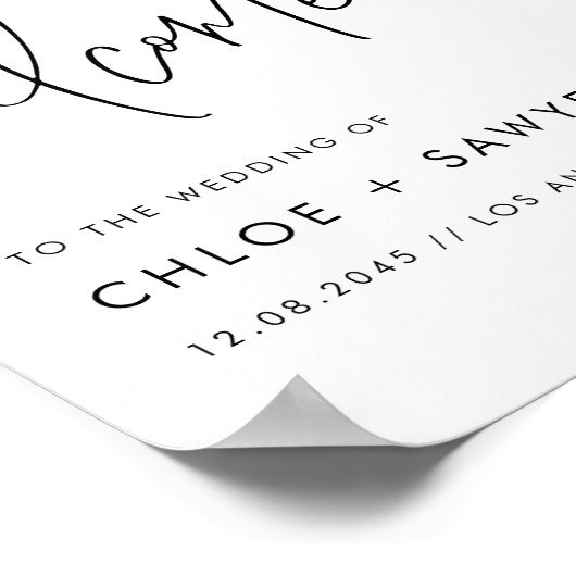 Black Minimalist Handwritten Script Wedding ポスター (角)