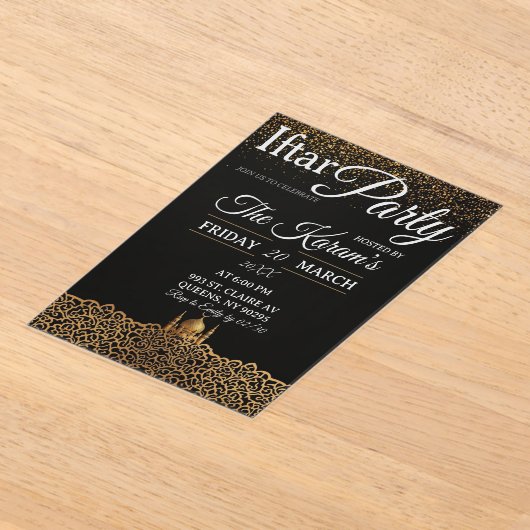 Black Minimalist Mosque Ramadan Iftar Party  アクリル招待状 (レイダウン)