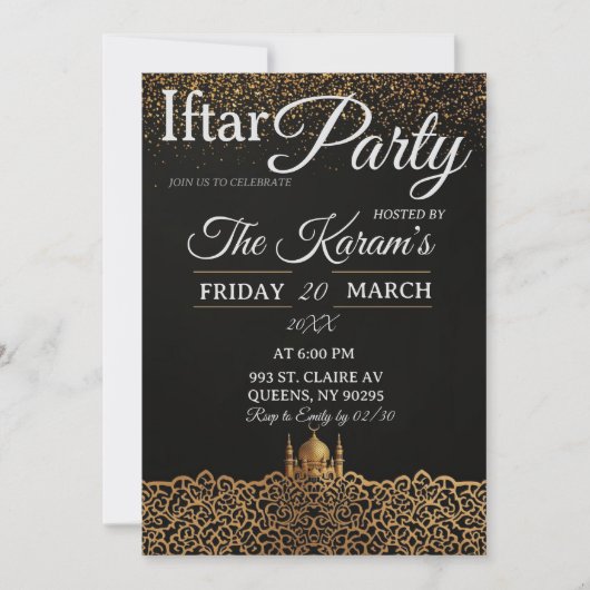 Black Minimalist Mosque Ramadan Iftar Party  招待状 (正面)