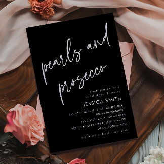 Black Minimalist Pearls and Prosecco Bridal Shower 招待状