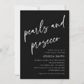 Black Minimalist Pearls and Prosecco Bridal Shower 招待状 (正面)