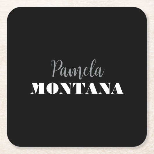 Black Minimalist Personal Modern スクエアペーパーコースター (正面)