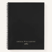 Black Minimalist Personalized Name Elegant Script ノートブック (正面)