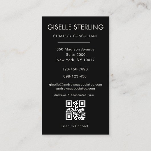 Black Minimalist Photo QR Code Modern  名刺 (裏面)