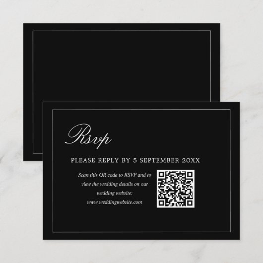 Black Minimalist QR Code RSVP Wedding Enclosure (正面/裏面)