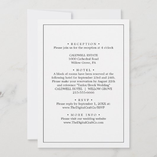 Black Minimalist Wedding Invitation• Modern Simple 招待状 (裏面)